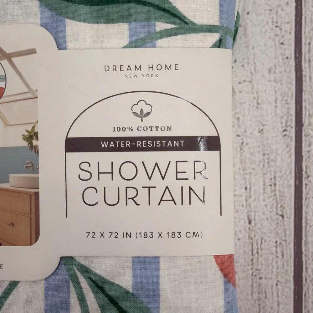 Whimsical Cherries Shower Curtain White Blue Stripe 100% Cotton Dream Home